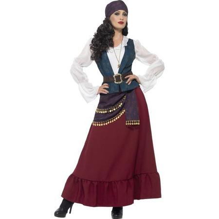 Zigeuner & Zigeunerin Kostuum | Luxe Piraat Lang Mevrouw Angletta Kostuum | Medium | Carnaval kostuum | Verkleedkleding